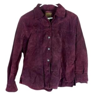 AMI Vintage Leather Suede Jacket Womens Satin Lining Medium Burgundy Button Up